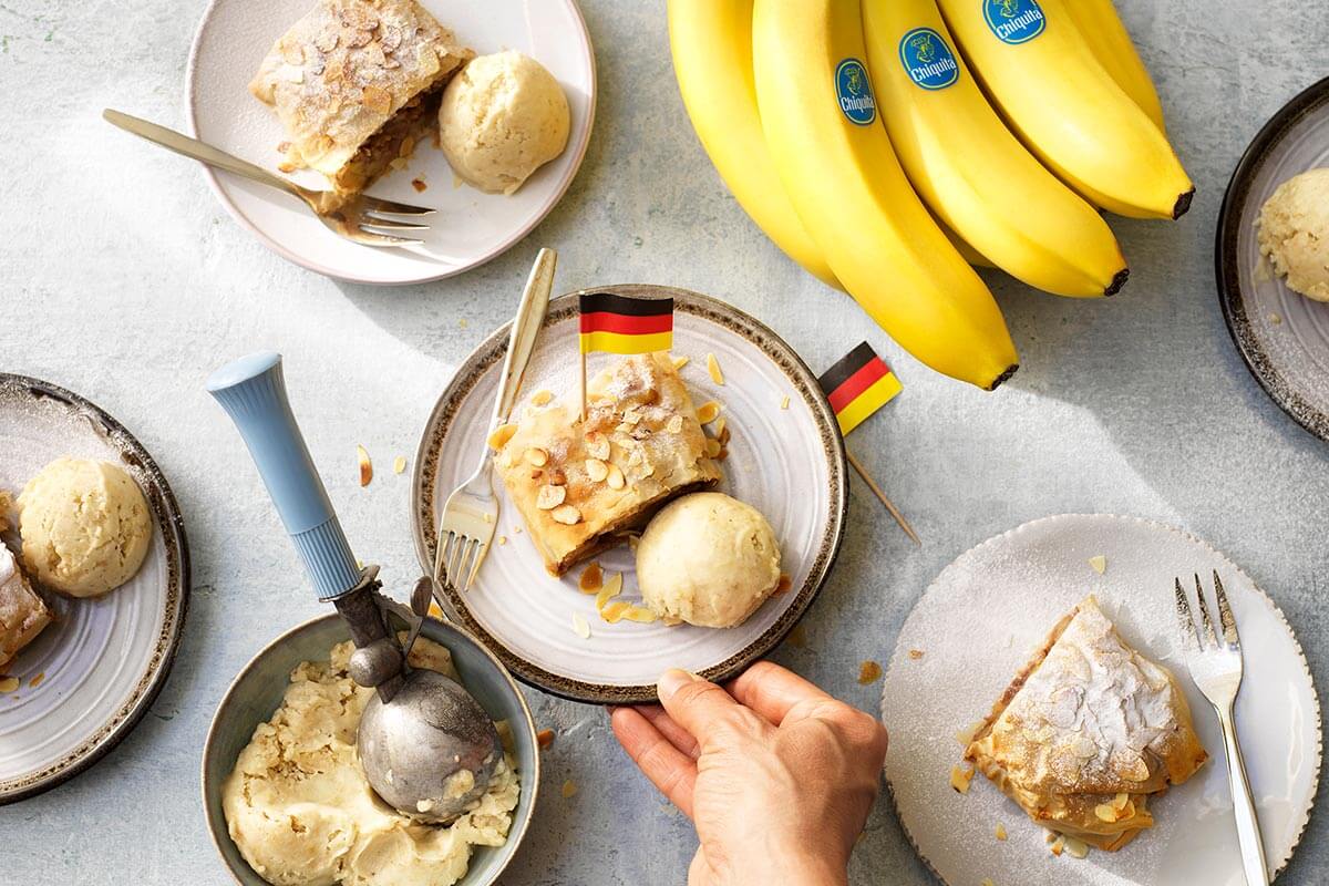 Duitse strudel met amandel en Chiquita banaan