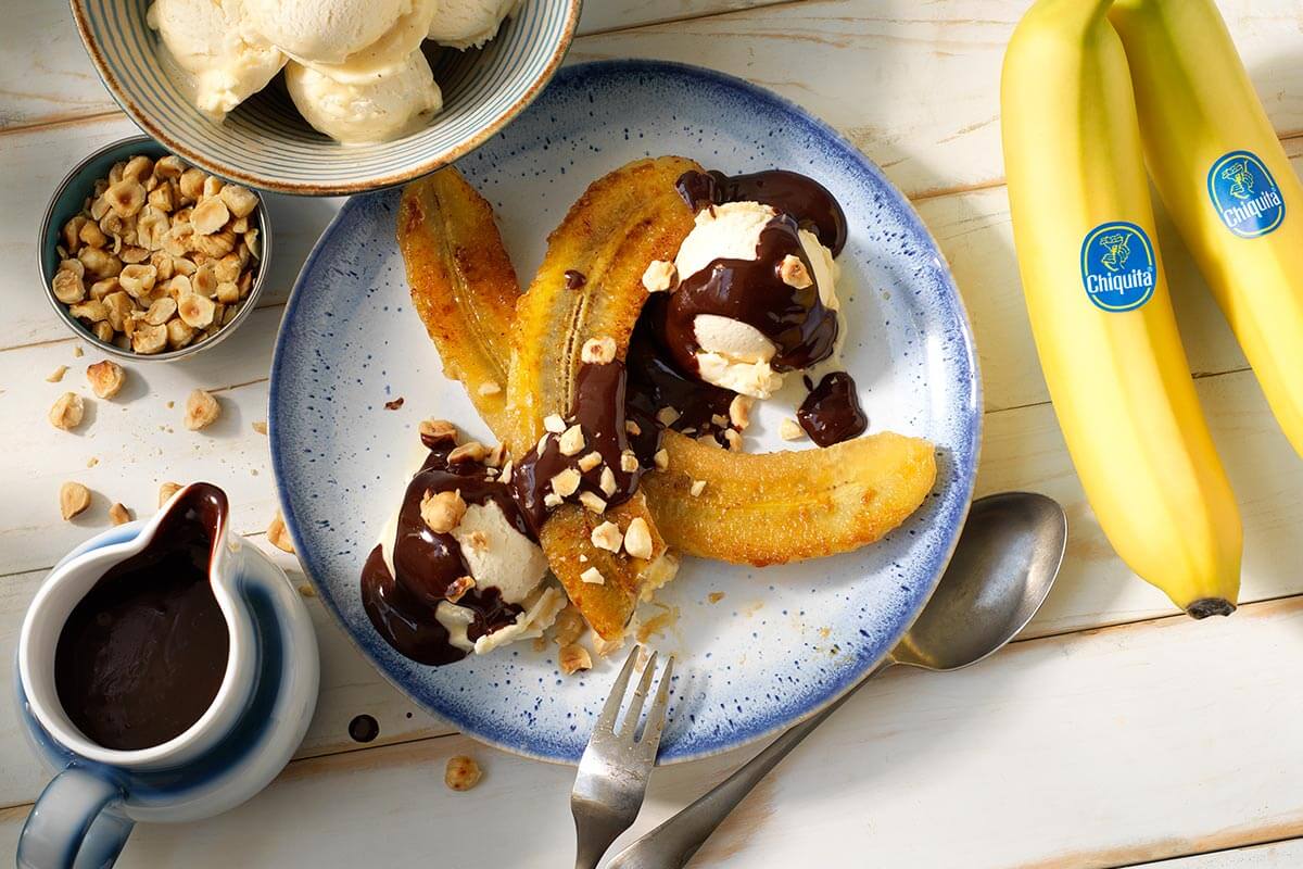 Chiquita-bananensplit met pure chocolade en hazelnoot