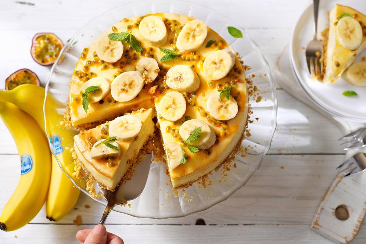 Makkelijk cheesecake-recept met Chiquita banaan, passievrucht en munt