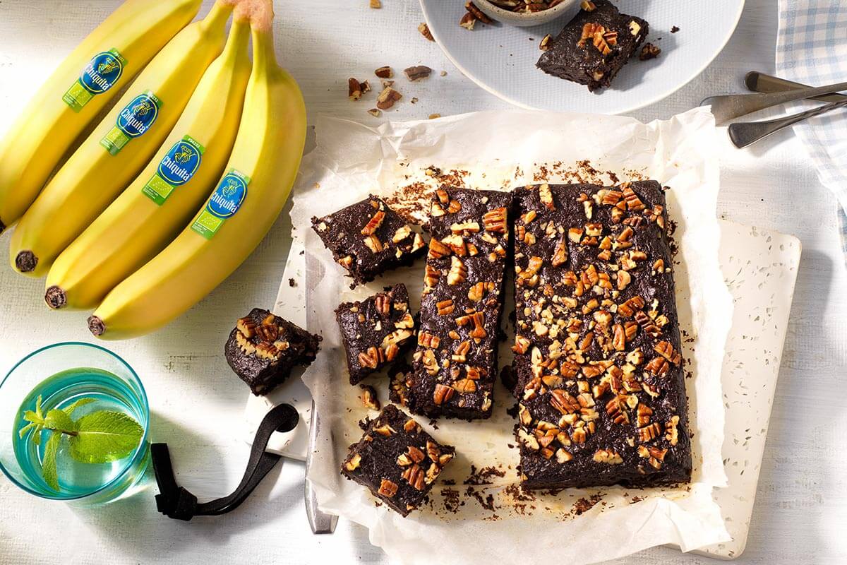 Veganistische brownies met Chiquita-bananen met pecannoten